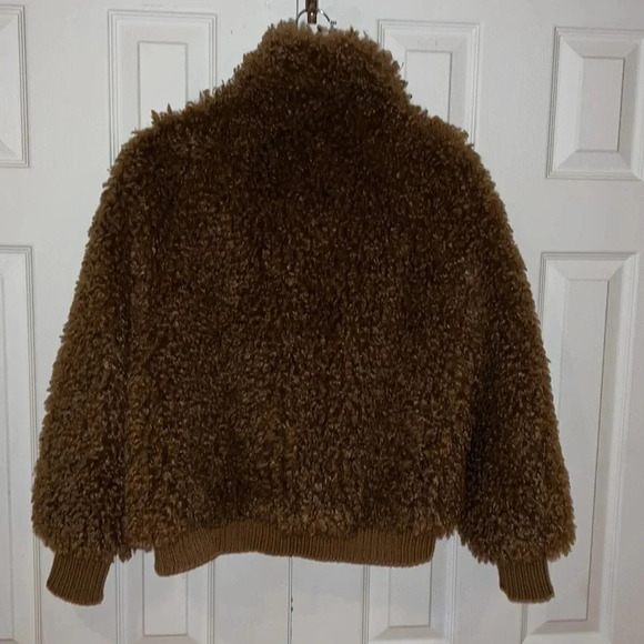 Zara tan fuzzy Sherpa bumper jacket Sz  XS - Picture 8 of 16